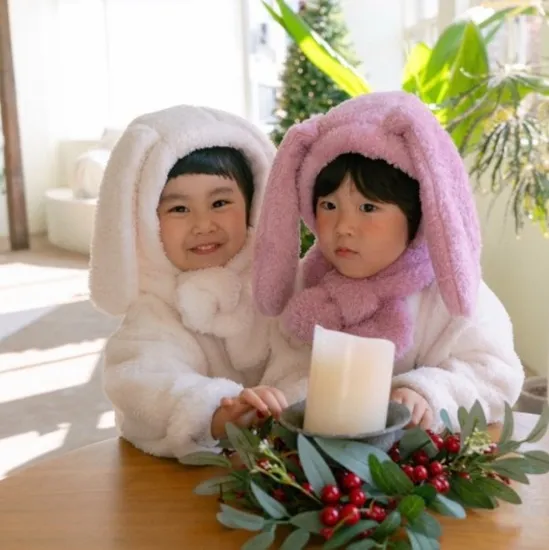 토끼 퍼 아우터 토끼 보넷 화이트