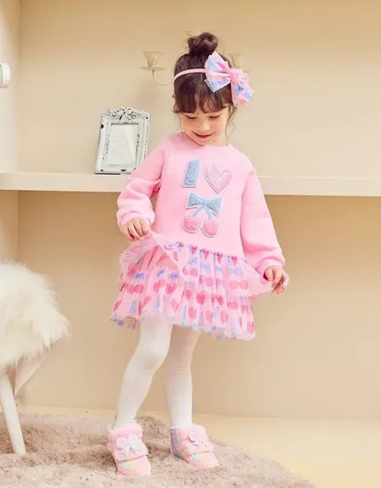 프렌치캣 핑크 앵두샤 배색원피스