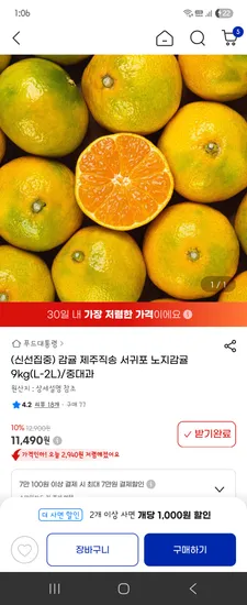 서귀포 노지감귤 9kg L 2L 중대과