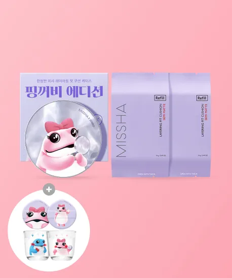 미샤 핑꺼비 진로에디션 매트쿠션세트 케이스 리필2 커플잔