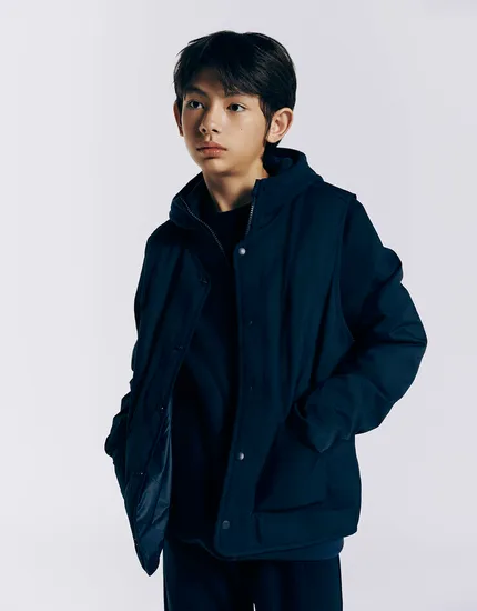 지오다노주니어 후리스 후드 덕다운 패딩조끼