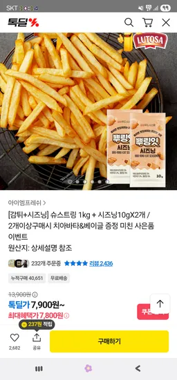 감자튀김 1kg 시즈닝 10g 2개