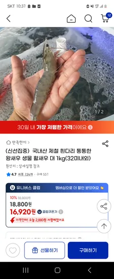 국내산 흰다리 왕새우 대 2kg