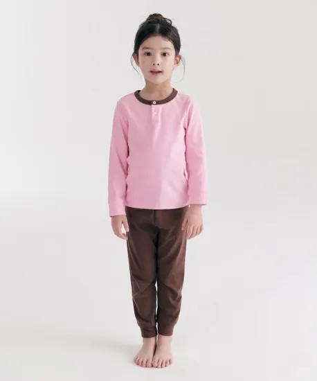 무신사 스탠다드 키즈 컬러블록 헨리넥 실내복세트