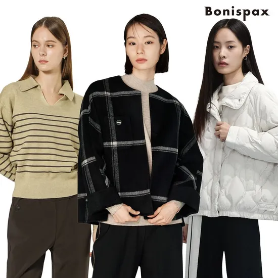 보니스팍스 배색 스트라이프 카라 니트