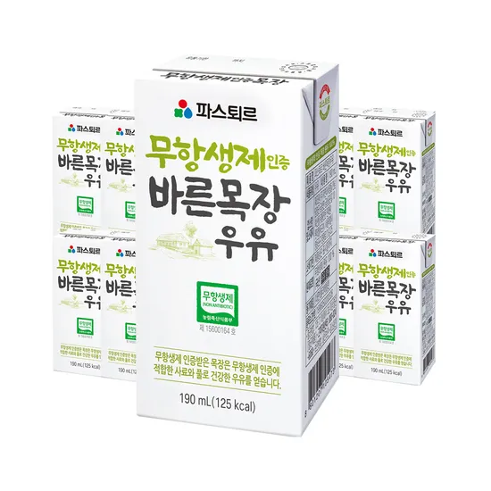 파스퇴르 무항생제 바른목장 우유 190mL 48입