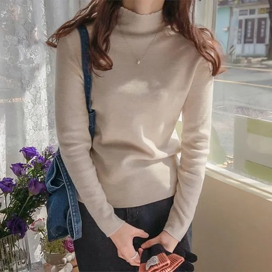 물결넥 쫀쫀신축 반폴라