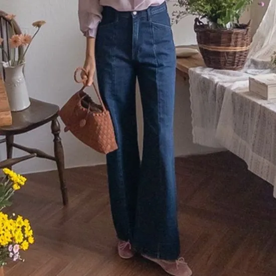 절개디테일 일자와이드 데님팬츠