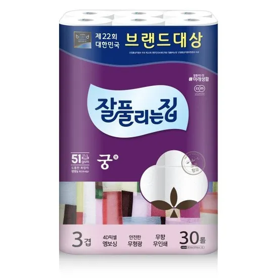 잘풀리는집 궁 화장지 3겹 30M 30롤 2팩