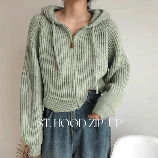 여성용 니트 후드집업