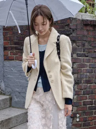 나이스클랍 3버튼 싱글 부클 자켓