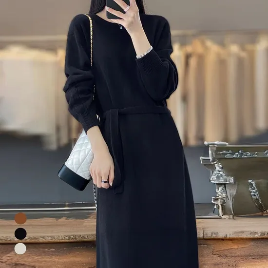 클라셰 허리 스트랩 롱니트 원피스