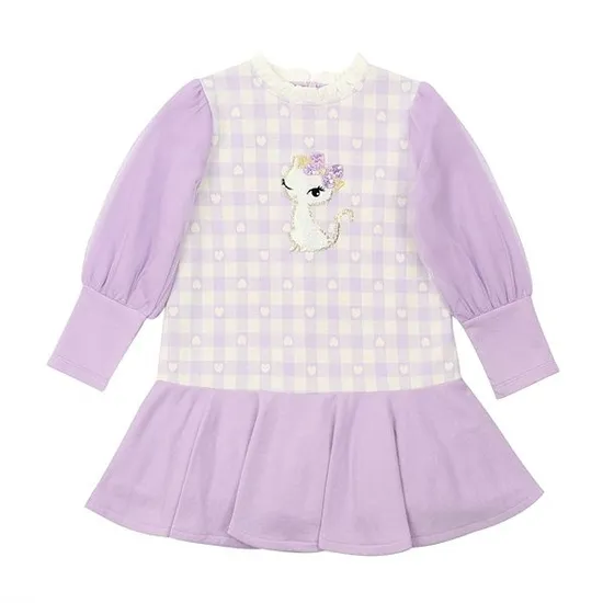 프랜치캣 바이올렛 하트 체크 원피스