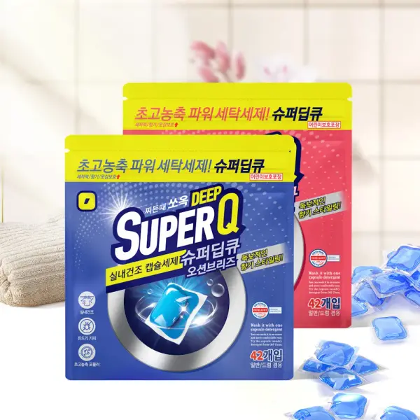 슈퍼딥큐 캡슐세제 오션브리즈 42개 플라워코튼 42개