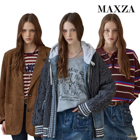 마쟈 데님 셔츠 카라 니트 가디건