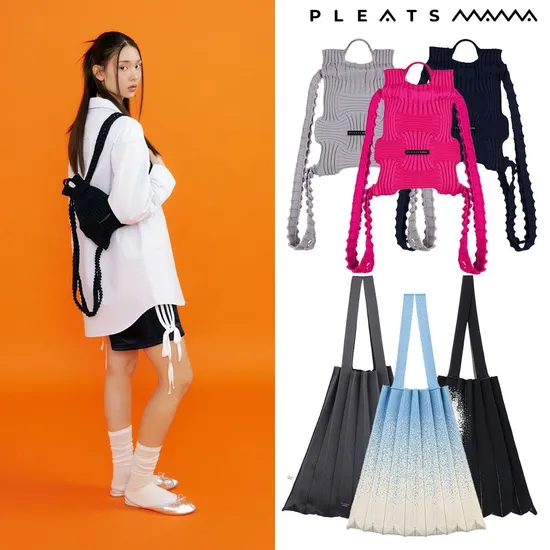 플리츠마마 크로스백 네이비