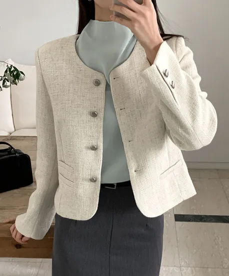 로렌하이 론즈 라운드 트위드 숏 자켓 버터 M사이즈 3개