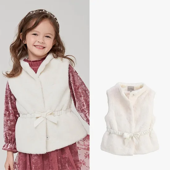 컬리수 리본 벨트 에코퍼 조끼