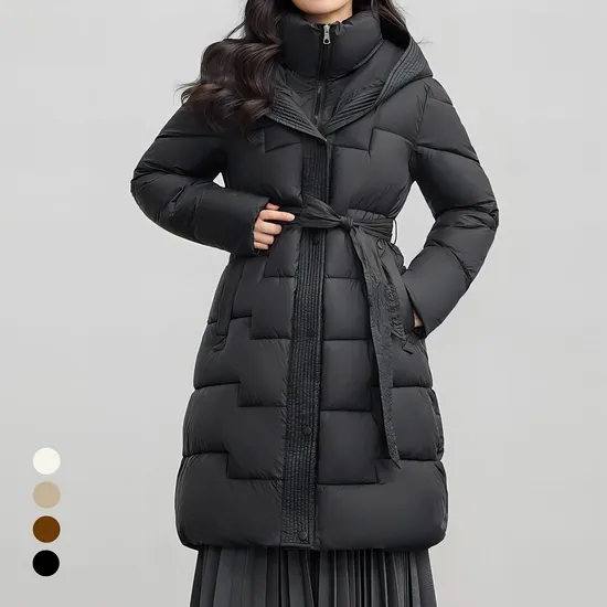 클라셰 슬림 스퀘어 롱 후드 패딩