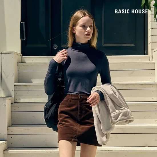 베이직하우스 여성 터틀넥 스판 긴팔티셔츠