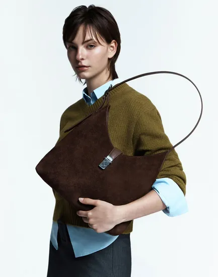 닥스ACC 다크브라운 스웨이드 체크장식 포인트 숄더백