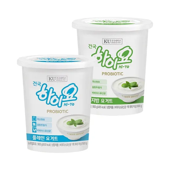 건국 하이요 요거트 플레인/저지방 900g 2개