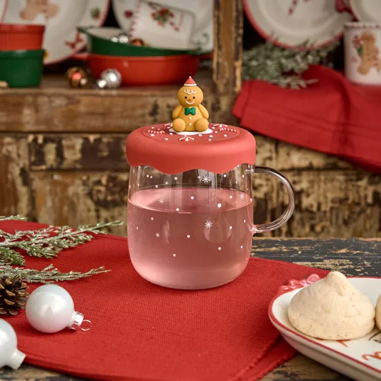 모던하우스 X-MAS 메리베이커리 실리콘뚜껑 내열 유리머그 진저 540ml