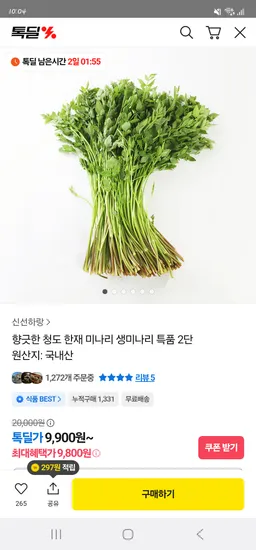 국내산 한재 생미나리 400g
