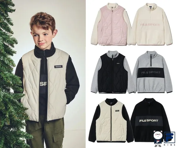 휠라키즈 플리스 맨투맨 경량 조끼 세트