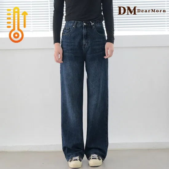 겨울 기모 와이드 밴딩 청바지 3단 기장