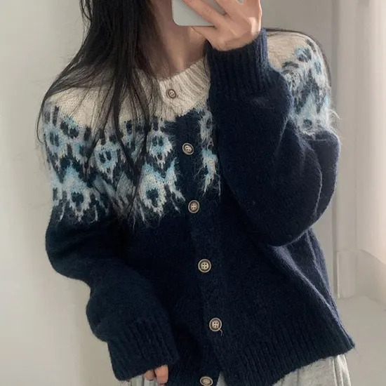 스노우 눈꽃패턴 겨울 가디건 1+1