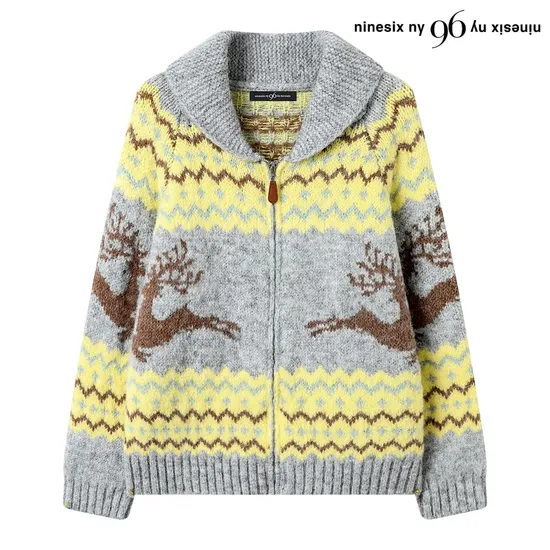 나인식스뉴욕 노르딕 패턴 후드 카라 니트 집업 가디건