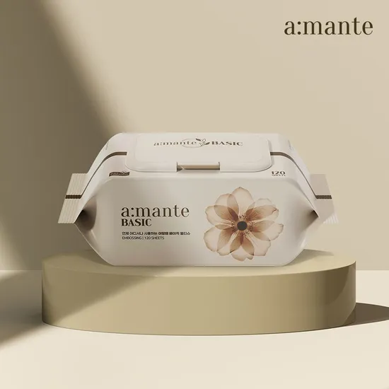 아망떼 베이지 엠보싱 물티슈 캡형 120매 10팩