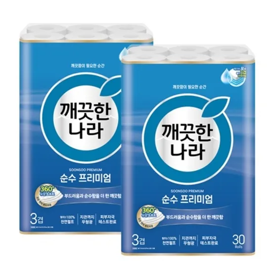 깨끗한나라 3겹 순수 프리미엄 27m 30롤 x 2팩