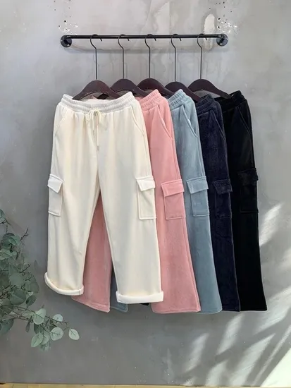 코듀로이 융털 카고 와이드 밴딩 팬츠