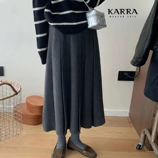 카라 모직터치 롱 플리츠 스커트 77까지