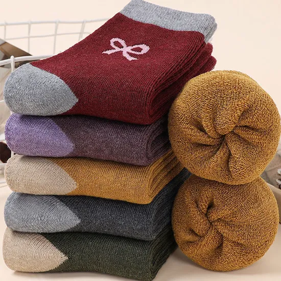 리본 퍼 겨울양말 5켤레 세트