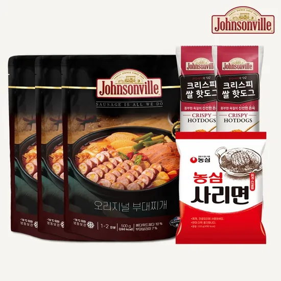 쟌슨빌 부대찌개 500g 3팩 라면사리 1개 핫도그 2팩