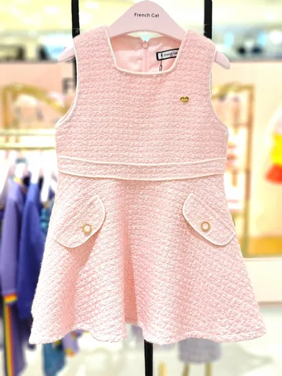 프렌치캣 핑크 트위드 조끼 원피스