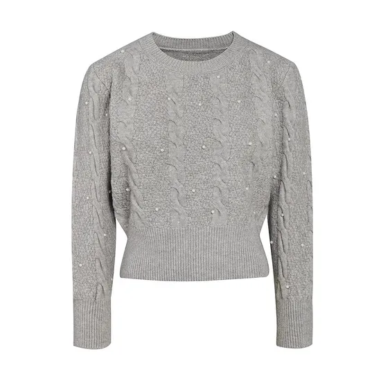 지고트 펄 디테일 케이블 진주 크롭니트