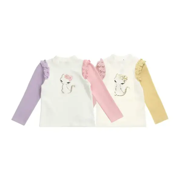 프랜치캣 연보라 배색 티셔츠