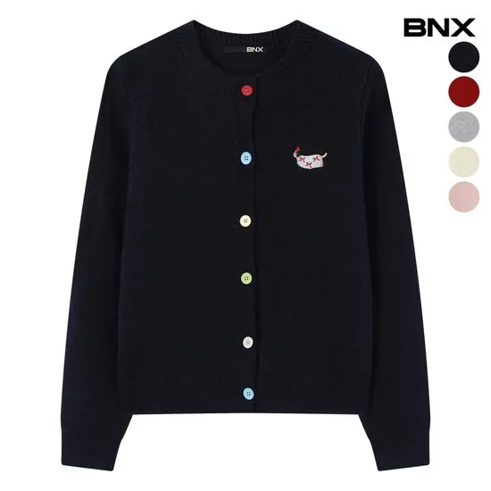 컬러 버튼 도그 자수 니트 가디건