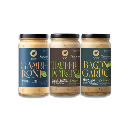 청정원 시그니처 파스타소스 350g 3종 4병 (까르보나라X2/트러플포르치니X1/감베로니X1) (15,615원/무료)