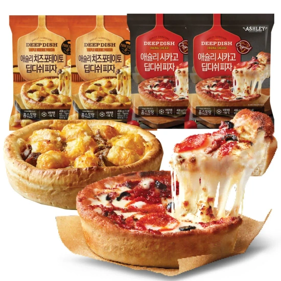 애슐리 딥디쉬 피자 4판 (시카고2+치즈 포테이토2) (21,648원/무료)