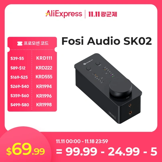 Fosi 오디오 SK02 pc파이용 DAC 헤드폰용 프리앰프 ($61.24/무료)1