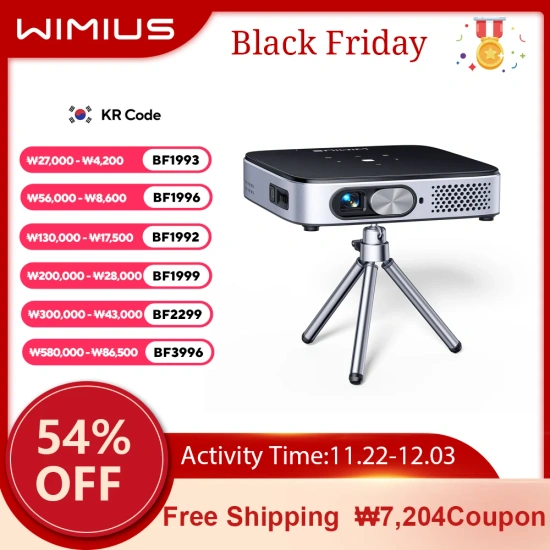 WiMiUS 미니 프로젝터, 안드로이드 11.0 DLP 프로젝터 (261,296원/무료)2