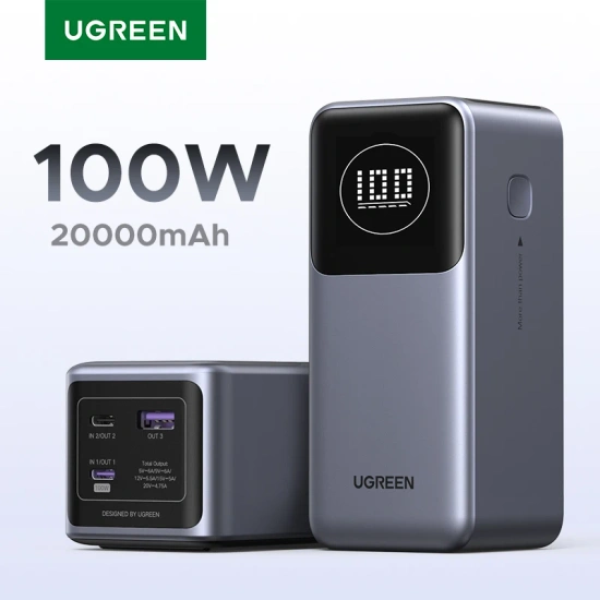 UGREEN Nexode 미니 보조배터리 휴대용 PD 외장 배터리 보조베터리, 삼성 아이패드 아이폰 16 용 고속 충전, 100W, 20000mAh ($31.68)
