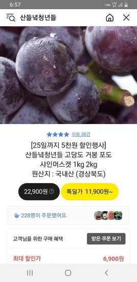 고당도 거봉 포도 500g (6900원/무배)1