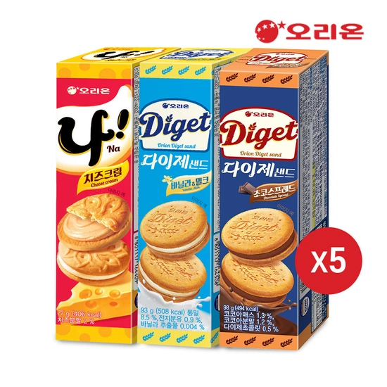 ] 오리온 다이제샌드 바닐라 밀크5개+초코스프레드5개+나샌드5개 (13,820원 무료)15