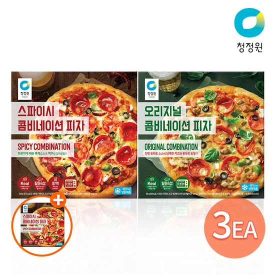 청정원 콤비네이션 치즈 피자2종(오리지널,스파이시)3개+(증정) 피자1개(14,950원/무료)7